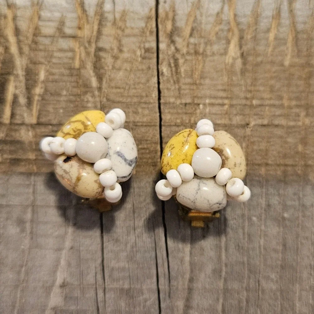 Vintage Beaded Clip On Earrings Statement Fashion Jewelry